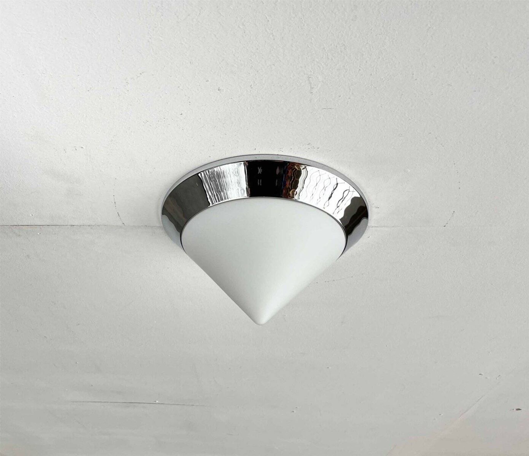 Vintage conical glass and chrome ceiling lamp, 1980s