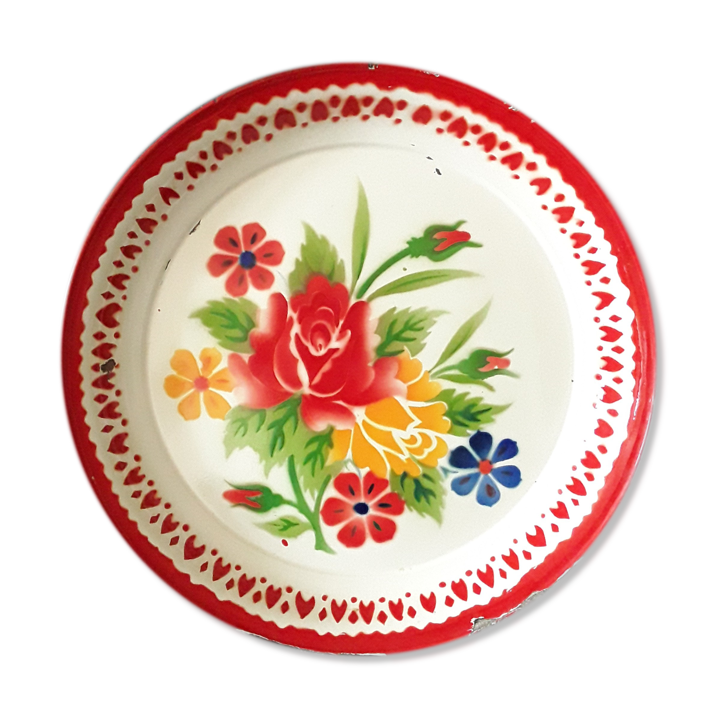 Vintage tray in enamelled sheet metal