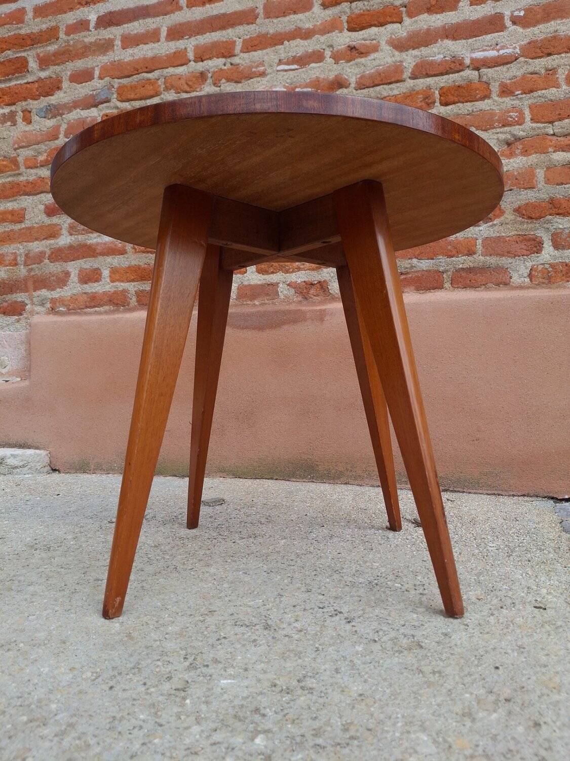 Vintage Scandinavian coffee table, tapered legs and marquetry, 1960s.
