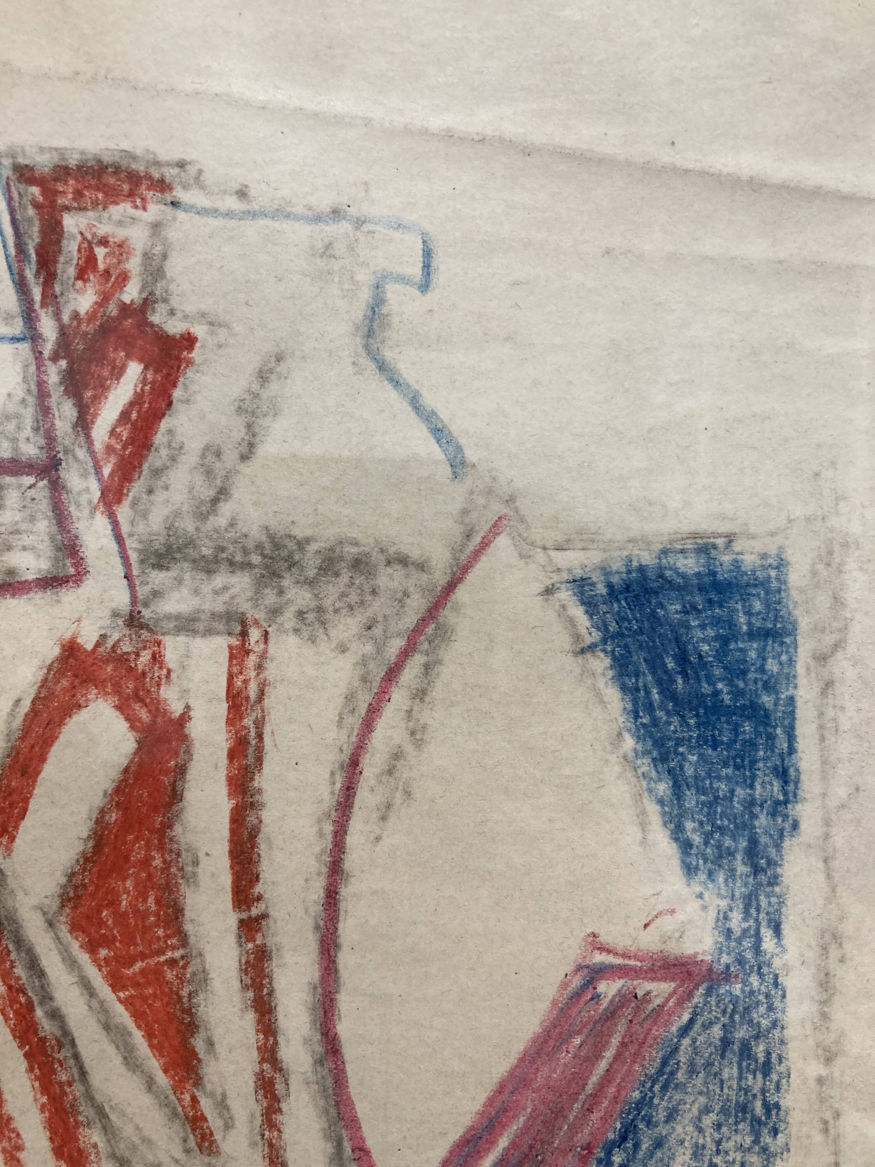 Alfred Gaspart (1900-1993), Cubist still life, pencil and oil pastel drawing framed