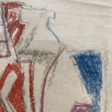 Alfred Gaspart (1900-1993), Cubist still life, pencil and oil pastel drawing framed