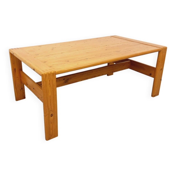Grande table basse vintage en pin massif des années 70 80