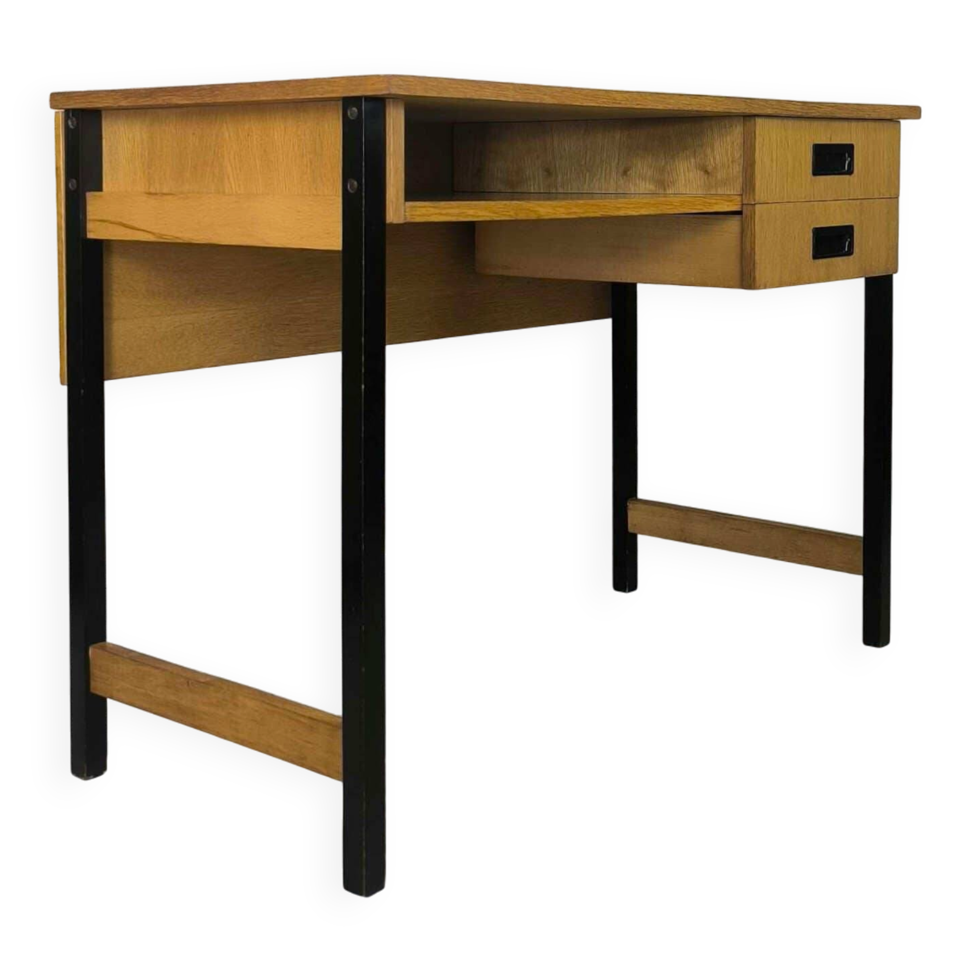 Vintage desk in modernist style made of wood.
