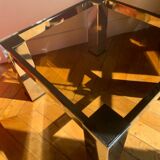 Table basse en méta chromé et verre fumé, années 1980