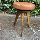Tabouret à vis tripode en simili cuir et palissandre