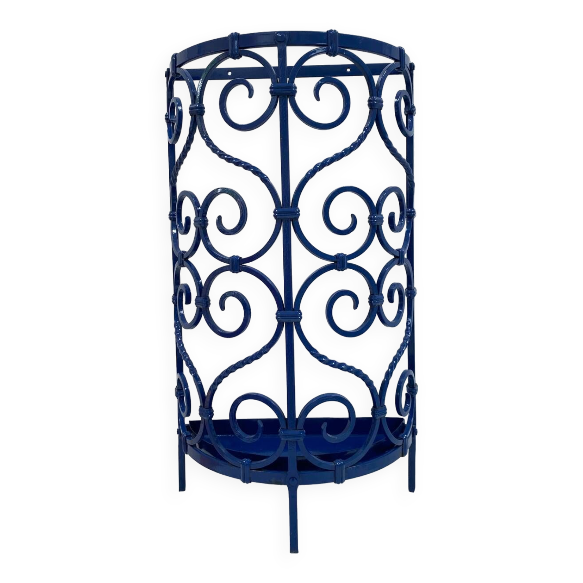 Blue wrought iron umbrella stand from the 70s