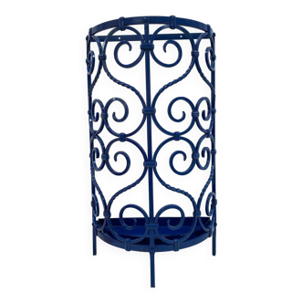 Porte-parapluie en fer forgé bleu des années 70