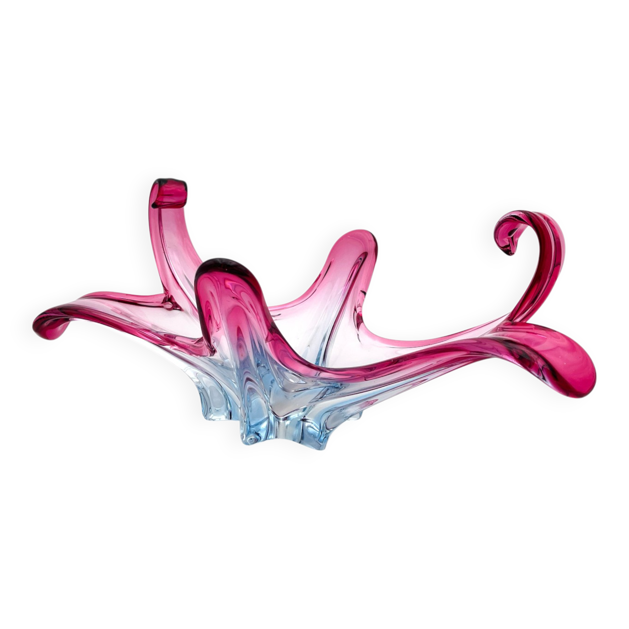 Large organic Murano sommerso bowl - Aquamarine blue and pink