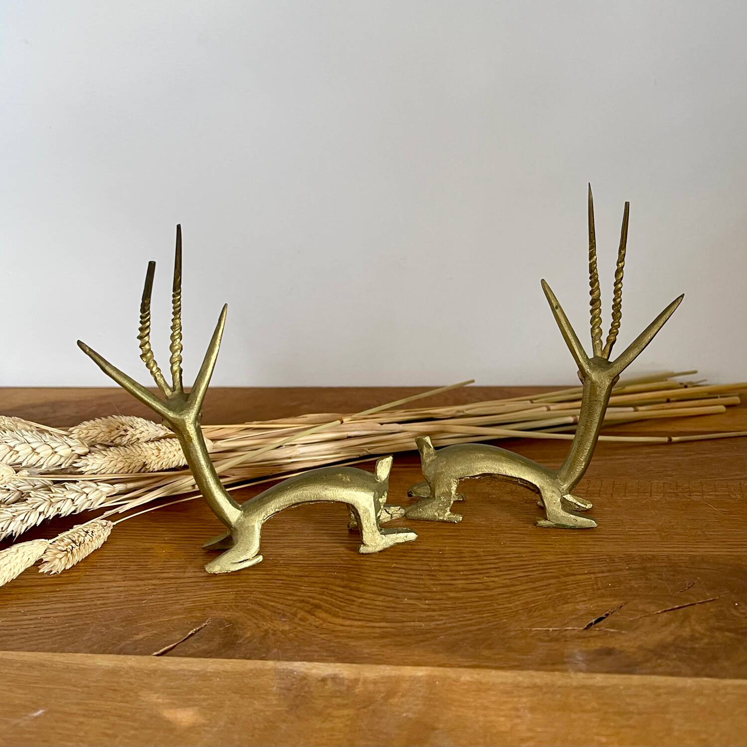 Pair of brass antelopes
