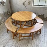 Set of round table and 4 rounded benches, 1950