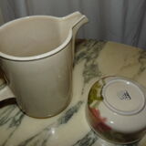 Hand-decorated art ceramic water jug and ramekin