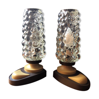 Pair Bubble Glass bedside lamps Helena Tynell Space Age 1970