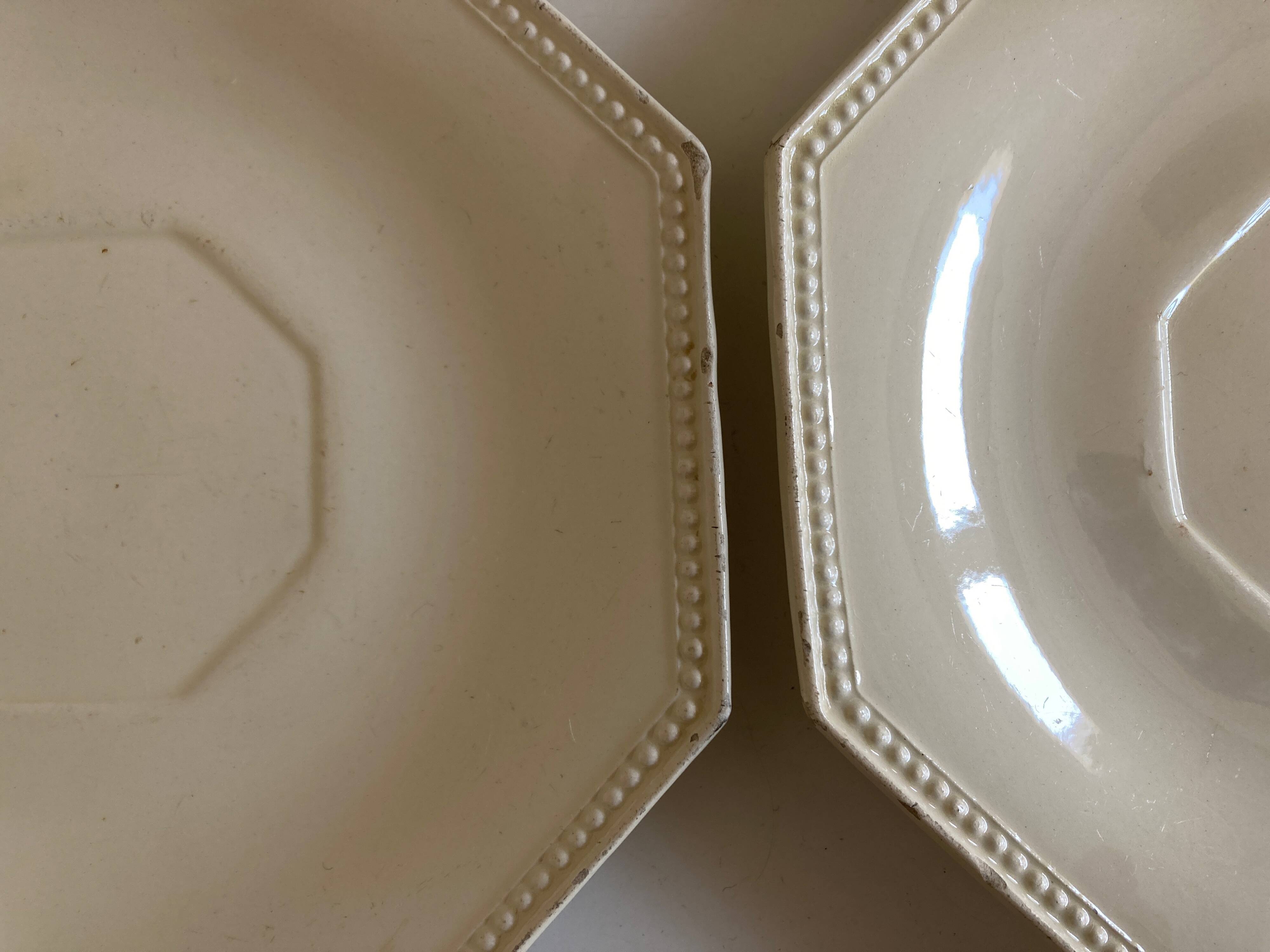 Set of 4 octagonal pearl plates Creil & Montereau 19th