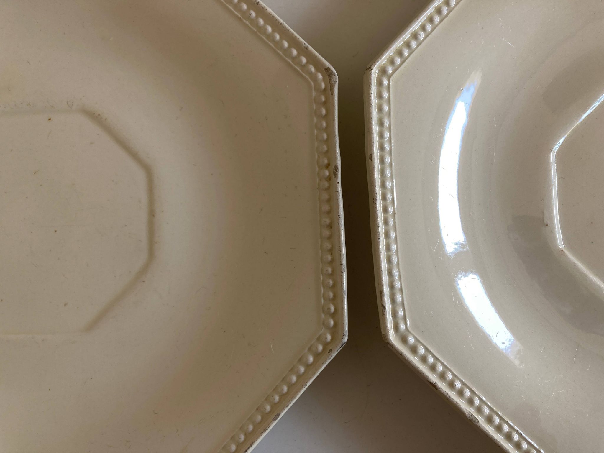 Set de 4 assiettes octogonales perles Creil & Montereau 19e