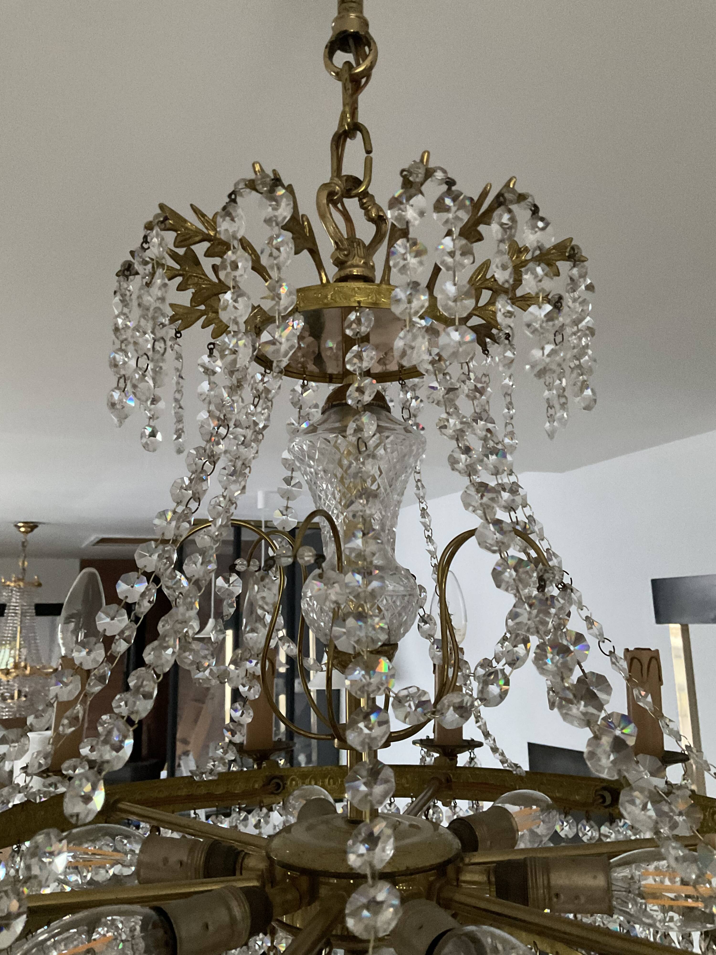 Old cascade chandelier with crystal pendants 19 lights