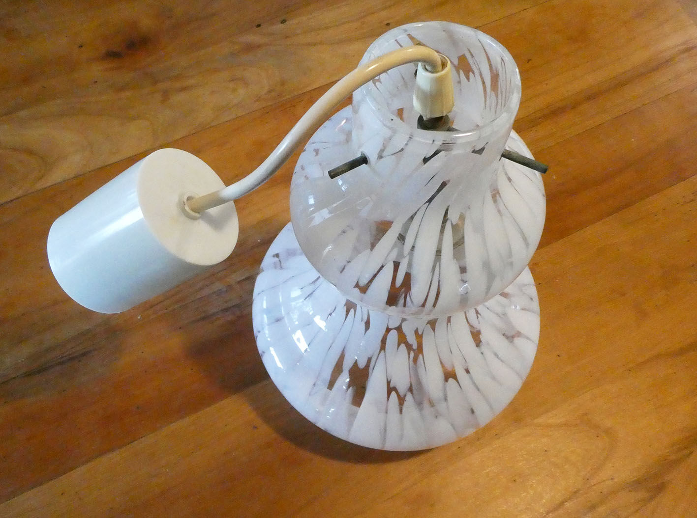 Bell shaped vintage suspension speckled glass