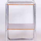 Table d'appoint Bauhaus restaurée, noyer, acier chromé, tchèque, années 1930