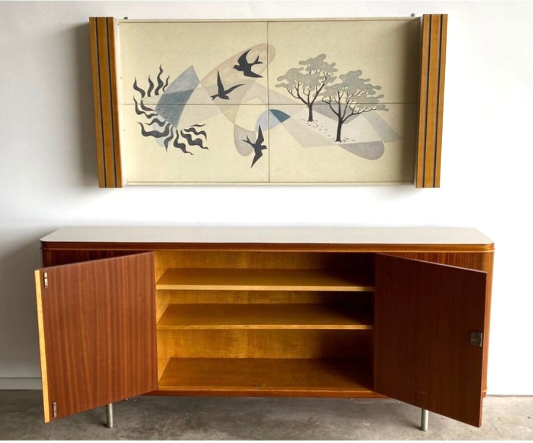 Sideboard and Matching Decorative Art Piece from the Cruise Liner "SS Rotterdam"