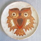 Assiette chouette à suspendre signé JG Picard Vallauris 1960s