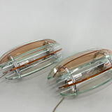 Pair of Italian Murano Glass & Chrome Sconces by Veca, Marked