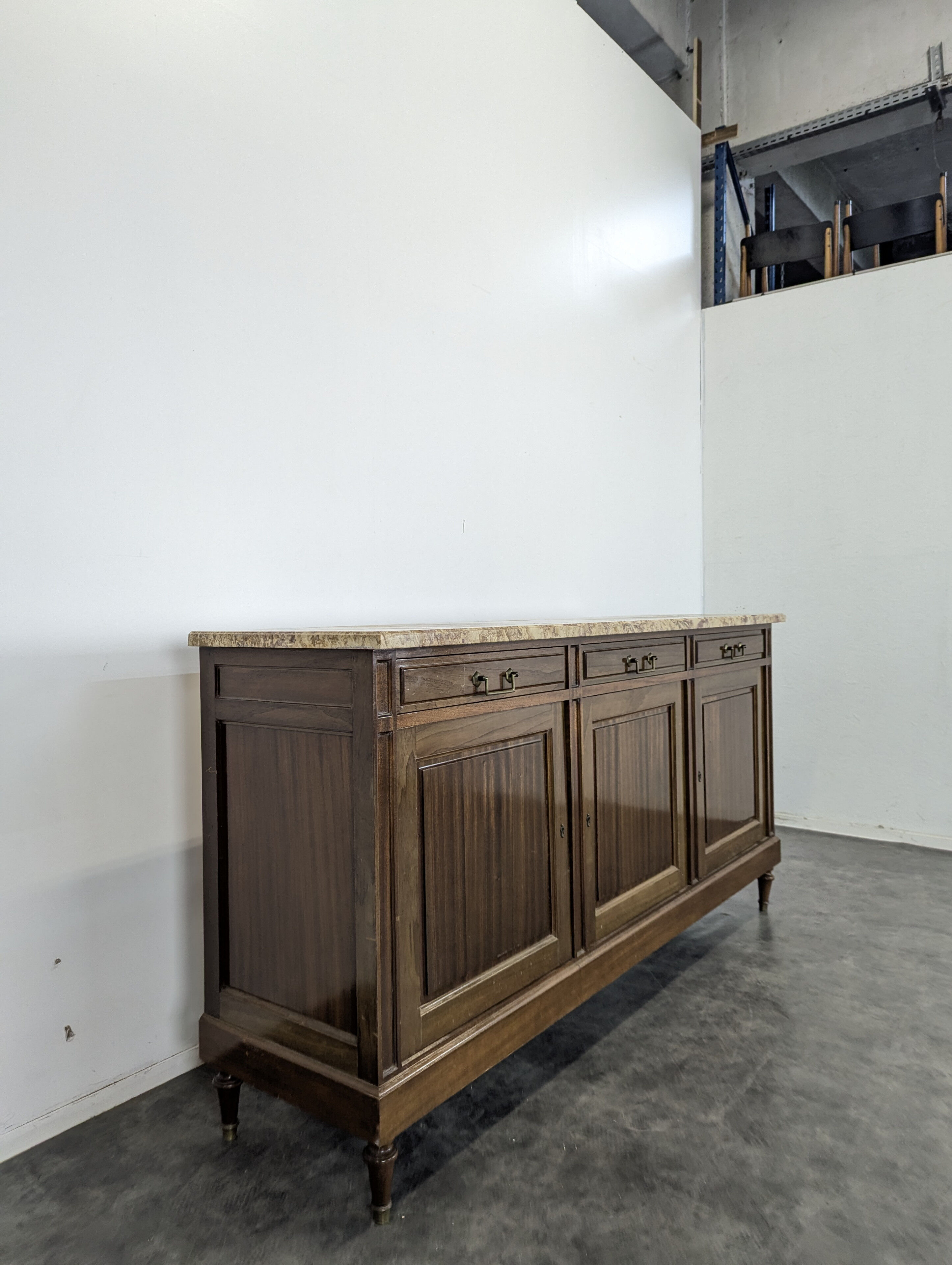 Mahogany and breccia marble sideboard