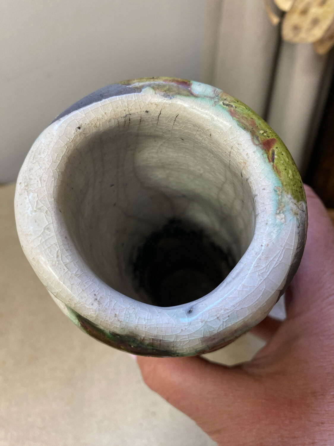 Raku ceramic tubular vase