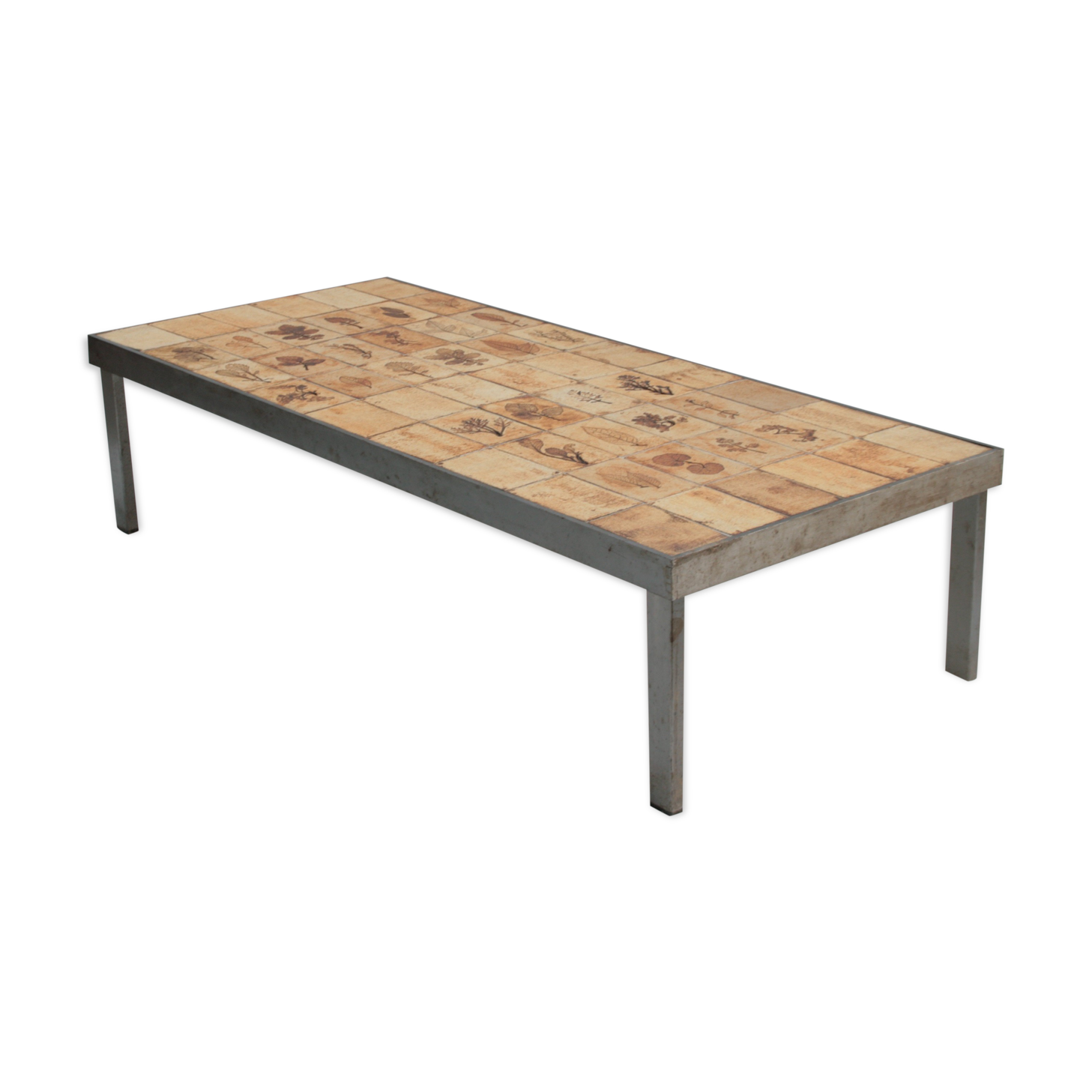 Rectangular metal and cermal herbarium coffee table by Roger Capron, 1960s