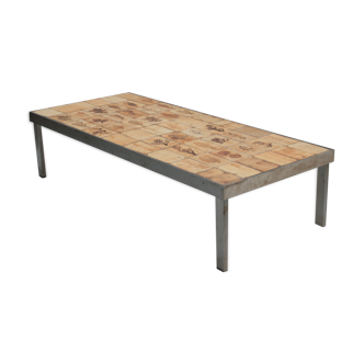 Rectangular metal and cermal herbarium coffee table by Roger Capron, 1960s