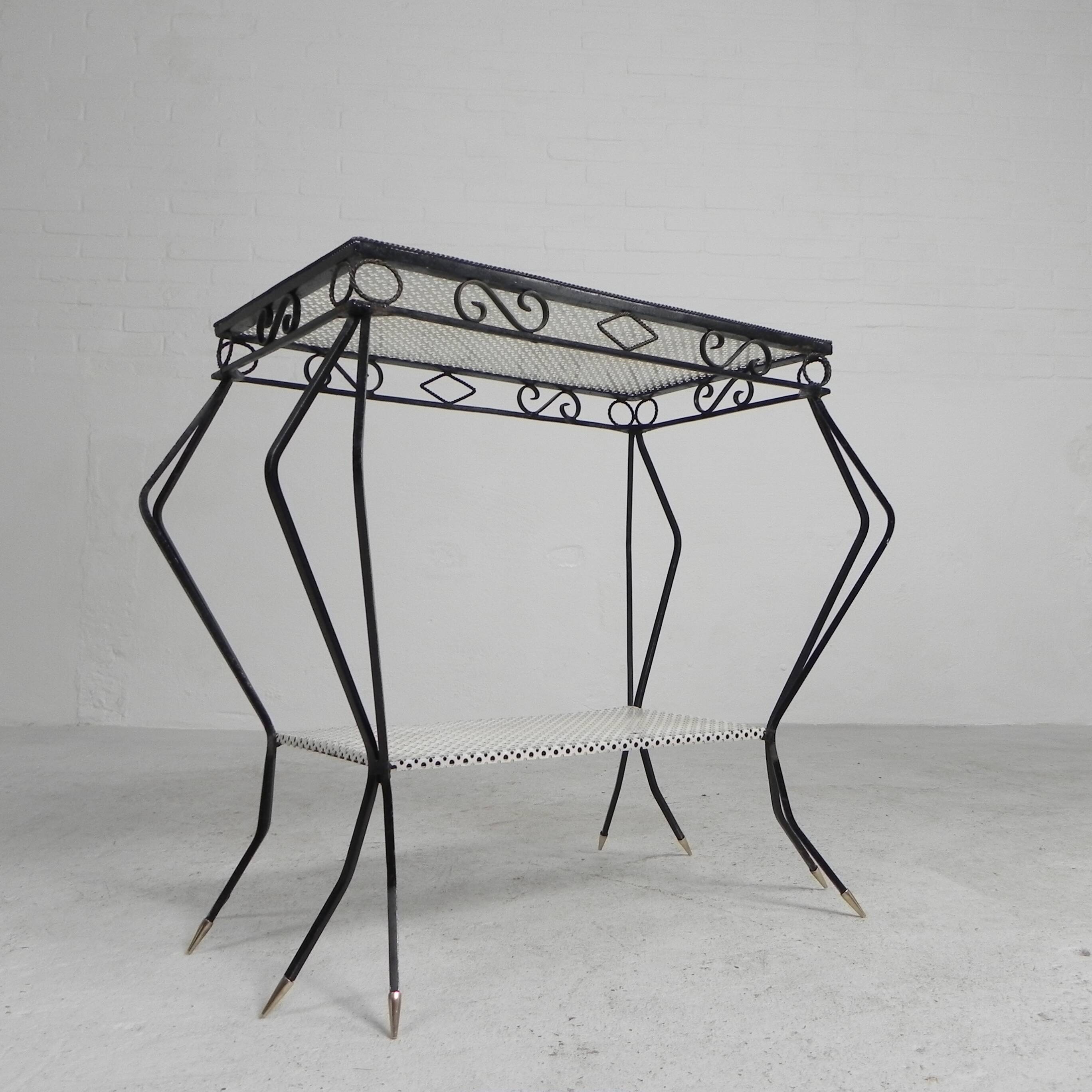 Vintage sculptural steel, (Mategot style) side table, 1950s