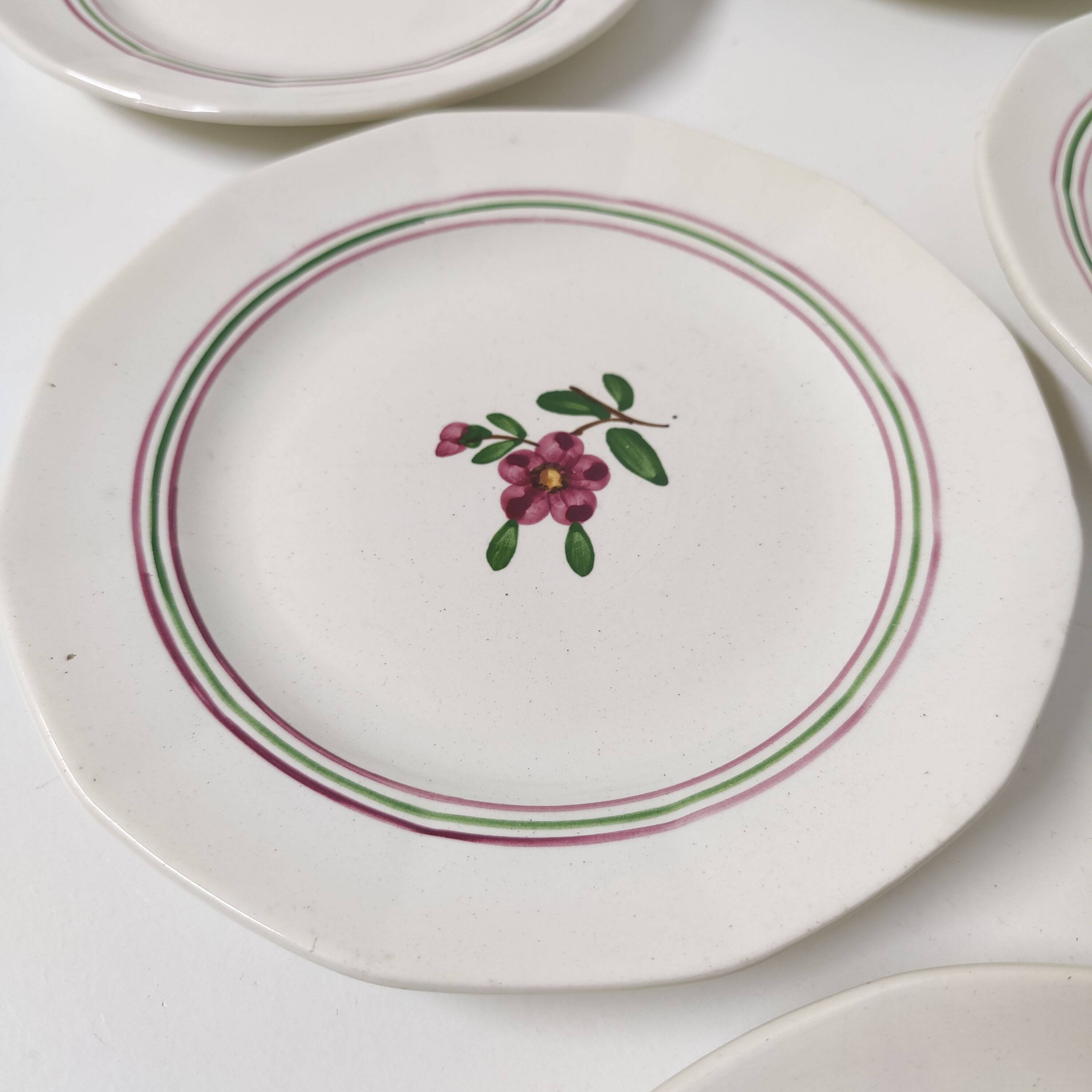 6 Sarreguemines earthenware dessert plate with flowers, Armelle model