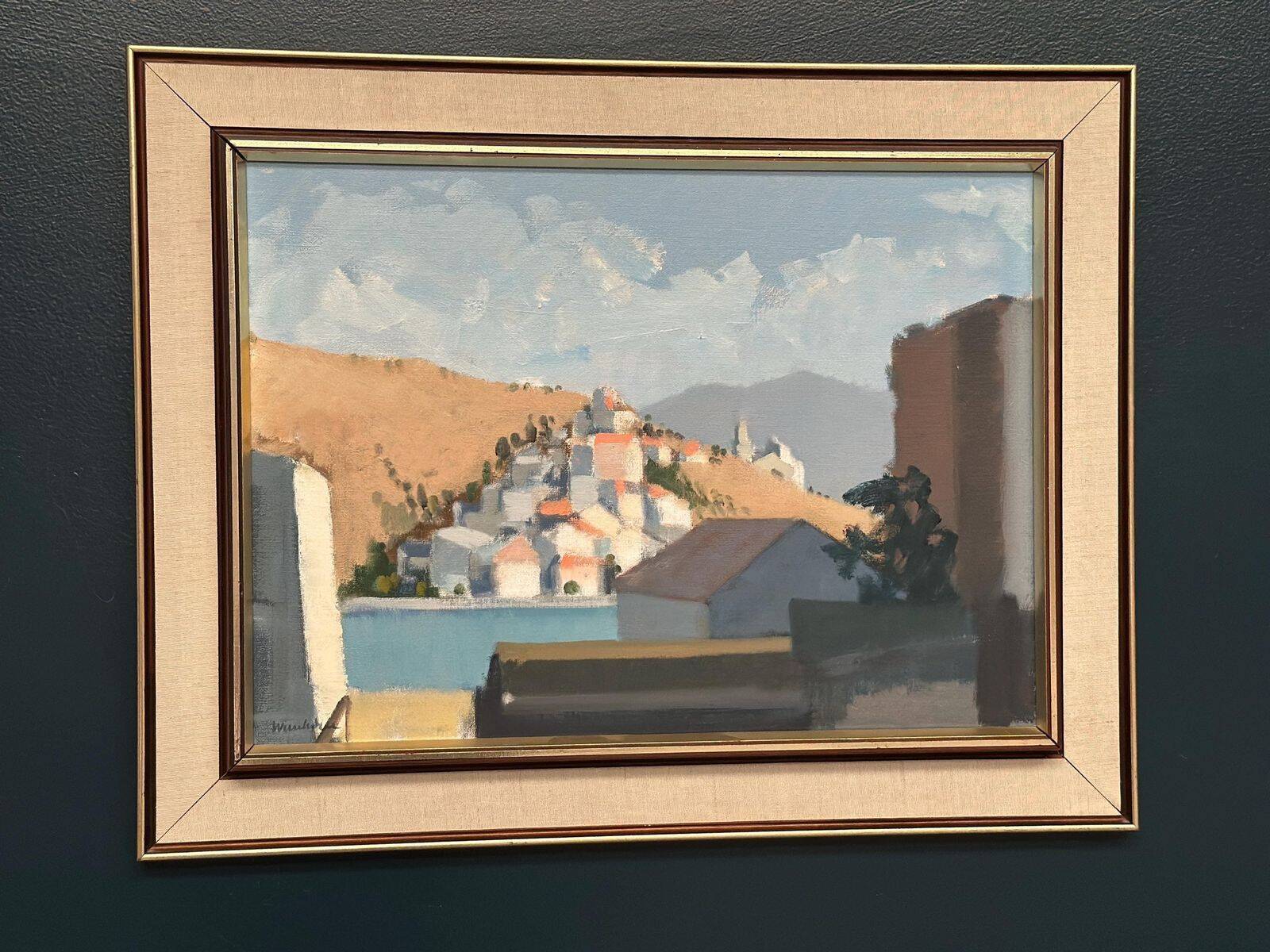 Original Swedish Oil On Canvas – "Bergsby" By Stig Wernheden