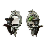 Pair of antique bronze candle holders