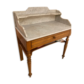 Table de toilette ancienne en bois blond avec dessus marbre en parfait état