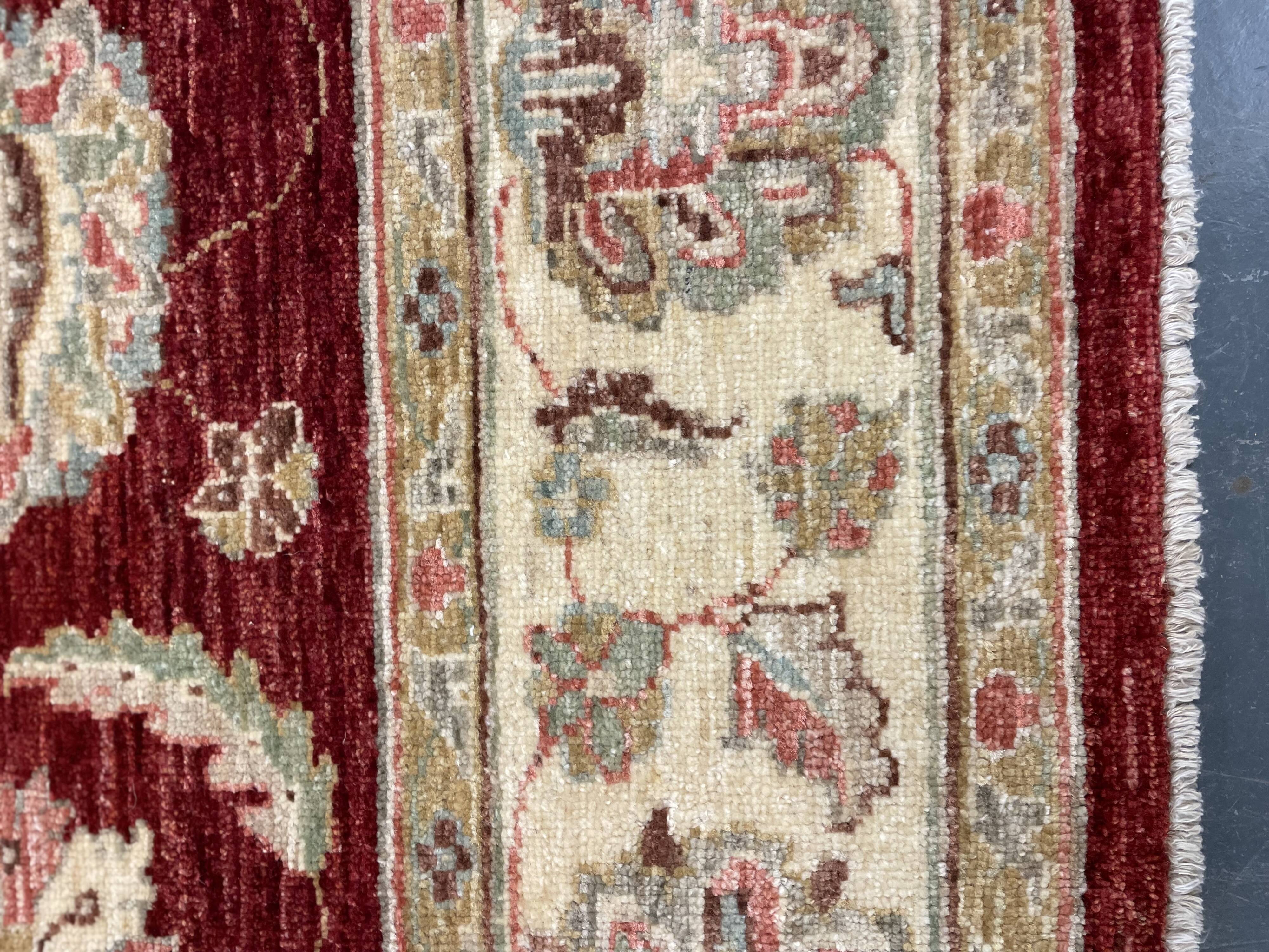 Tapis Zeigler en laine rouge fait main, motif floral, pour salon et séjour, 144 x 190 cm