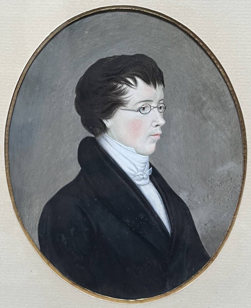 German school (?) of the early 19th century, Portrait of a young man wearing glasses.