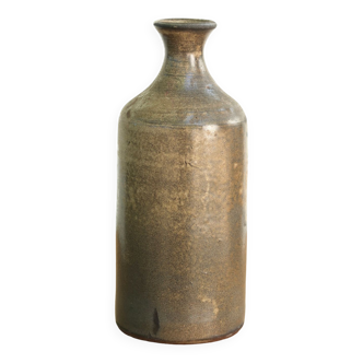 Vase bouteille en céramique marron beige, années 70