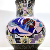 Postmodern Colorful Chinese Jingfa Cloisonné Vase with Brass Base