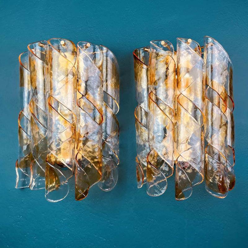 Pair of wall lights AV Mazzega Torciglione Murano