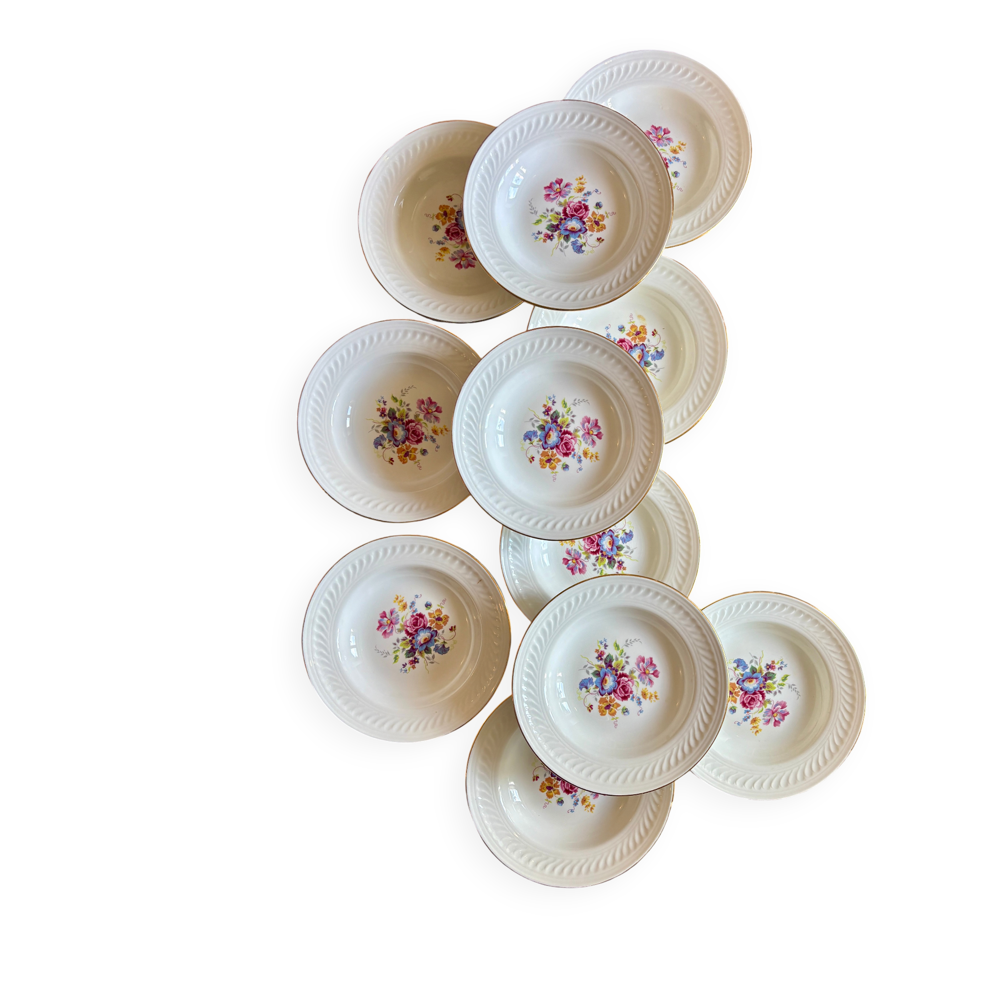 Set of 11 vintage deep plates - Fleurette pattern by Gien
