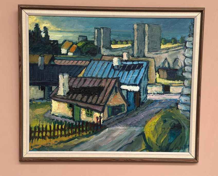 Original Swedish Oil on Panel – “Northern District, Visby” by Mats Ahlberg