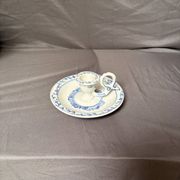 Ancien Bougeoir Porcelaine Blanc Bleu Dynastie Ming Chine