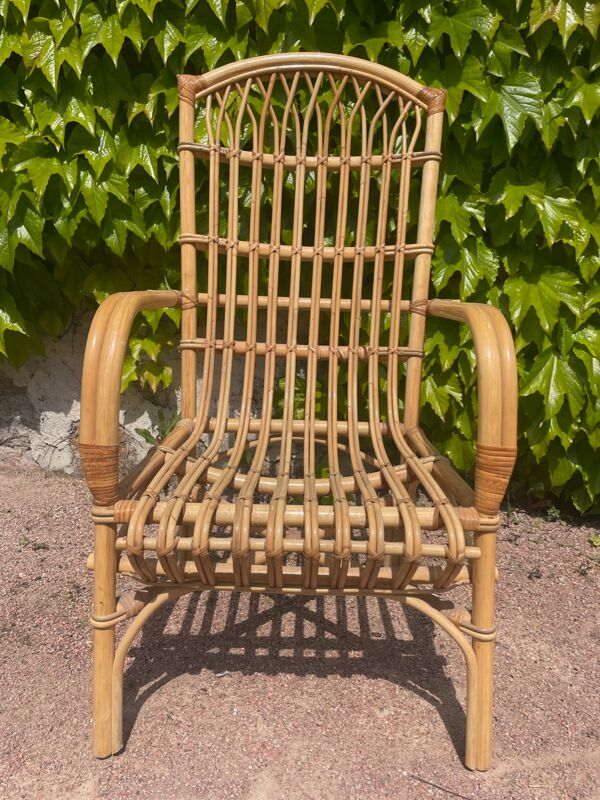 Série de 4 fauteuils en rotin des années 70 des Pays-Bas