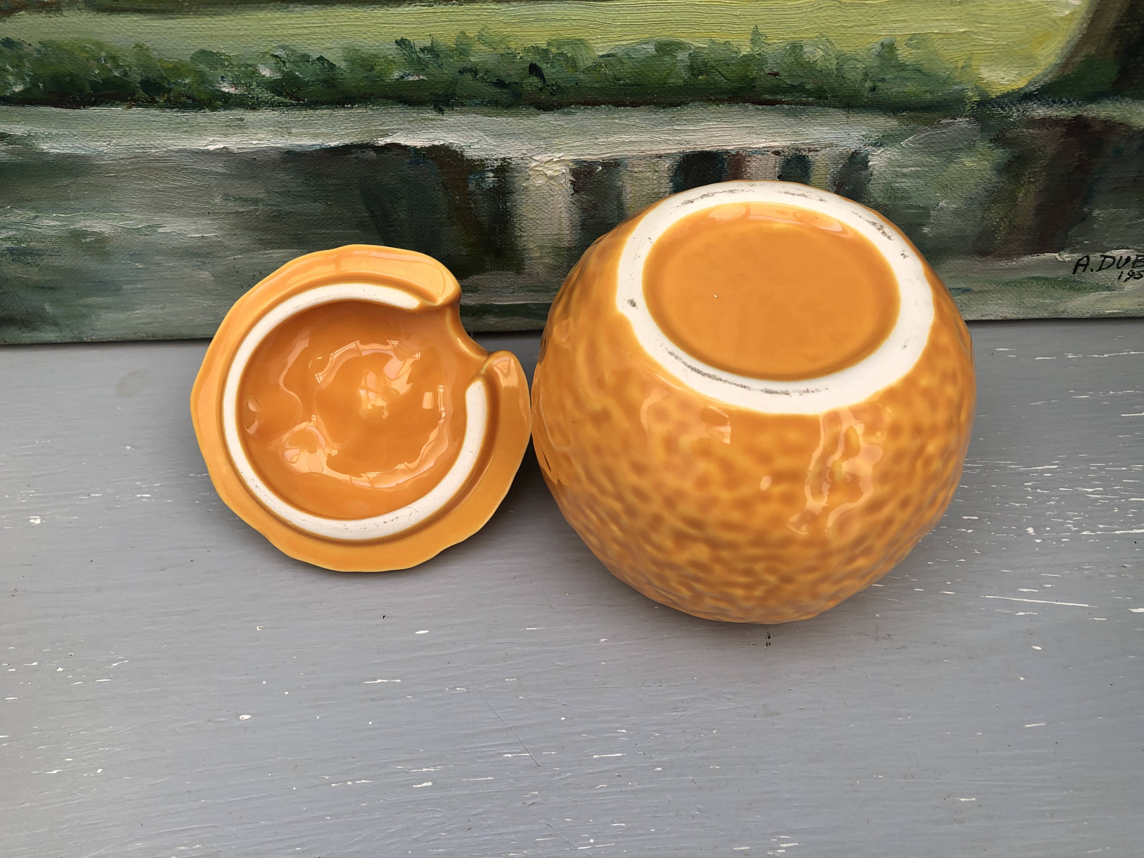 Pot à confiture vintage en barbotine Orange - Année 70.