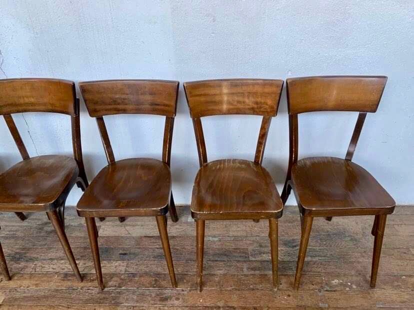8 old wooden bistro chairs