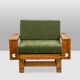 Pair of modernist style armchairs in pitch pine. 1960s.