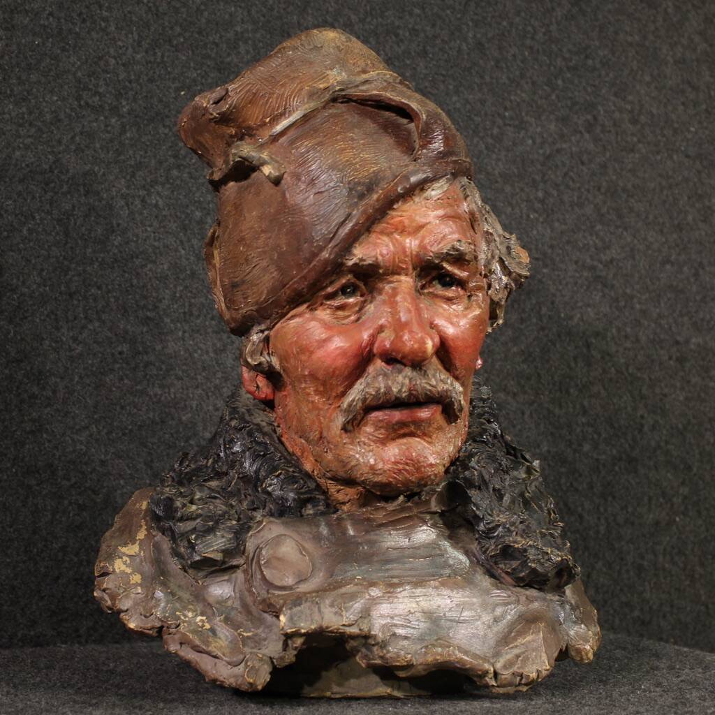 Italian terracotta sculpture of a fisherman from the 20th century