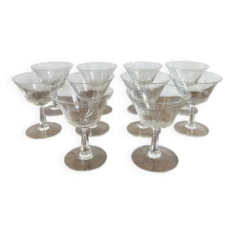 Antique engraved glass champagne glasses