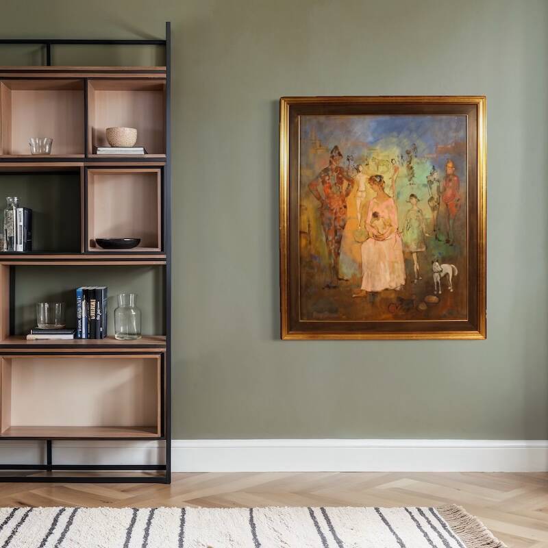 Italian painting, Family of Acrobats, dated 1981