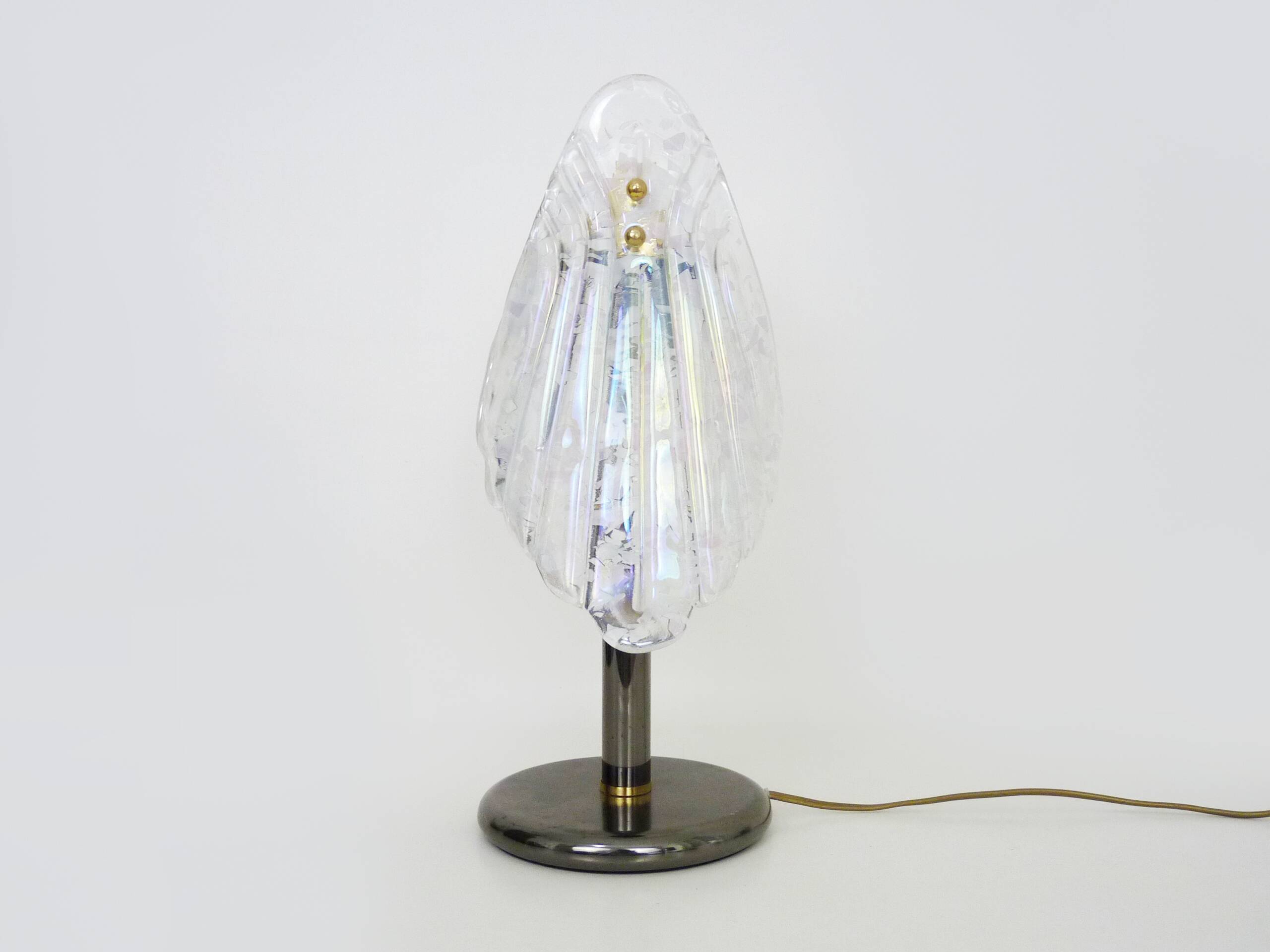 Large foliage table lamp in glass and anthracite gray metal. 80 years