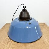 Industrial Blue Enamel and Cast Iron Pendant Light with Glass Cover, 1960s
